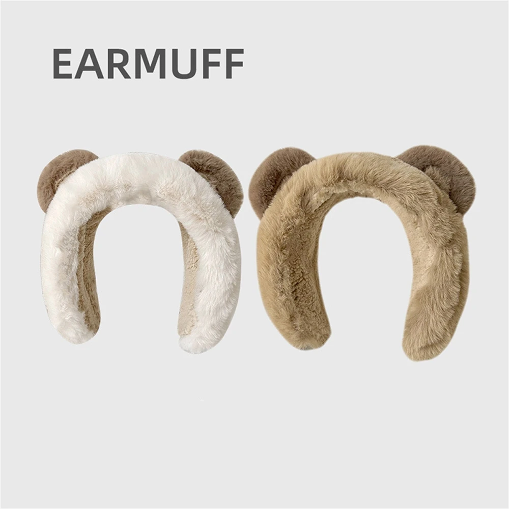 Cartoon Plush Bear Ears Earmuffs Korean Fluffy Thickened Warm Hair Band Girls Makeup Hair Hoops Fashion Earflap Headphones 2024