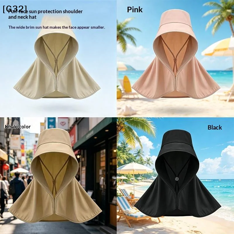 1 Stück Damen-Sommerhut mit großem Visier, für den Außenbereich, vollständiger Gesichts- und Nackenschutz, Schal, faltbarer Sonnenhut für Angeln, Reisen, Strand [G32]