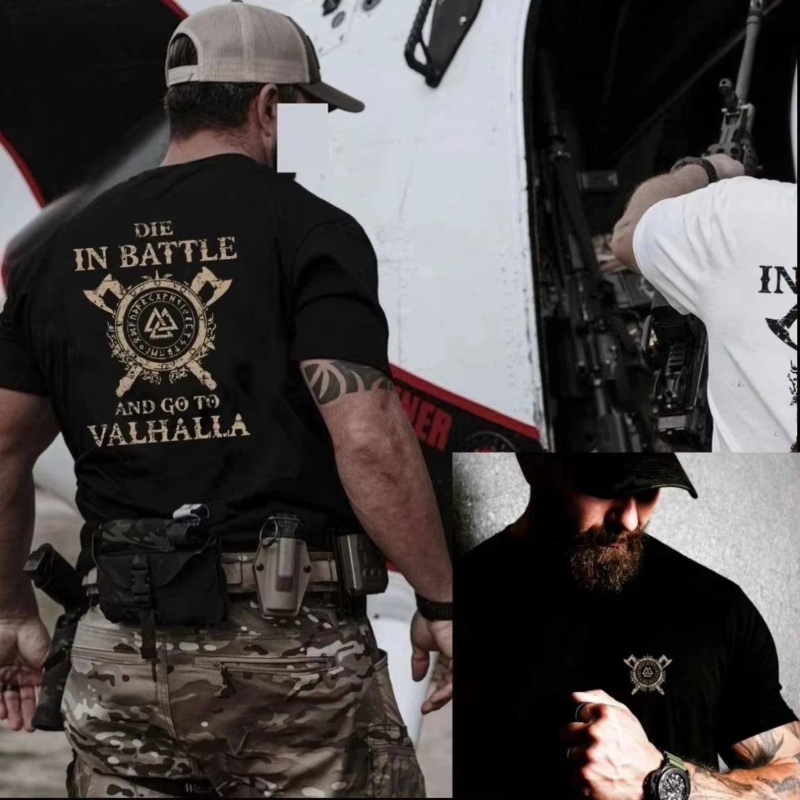 Tactical Viking Valhalla  Die in Battle Norse Axe Graphic Tee Cotton Mens Womens T-Shirt Summer Streetwear