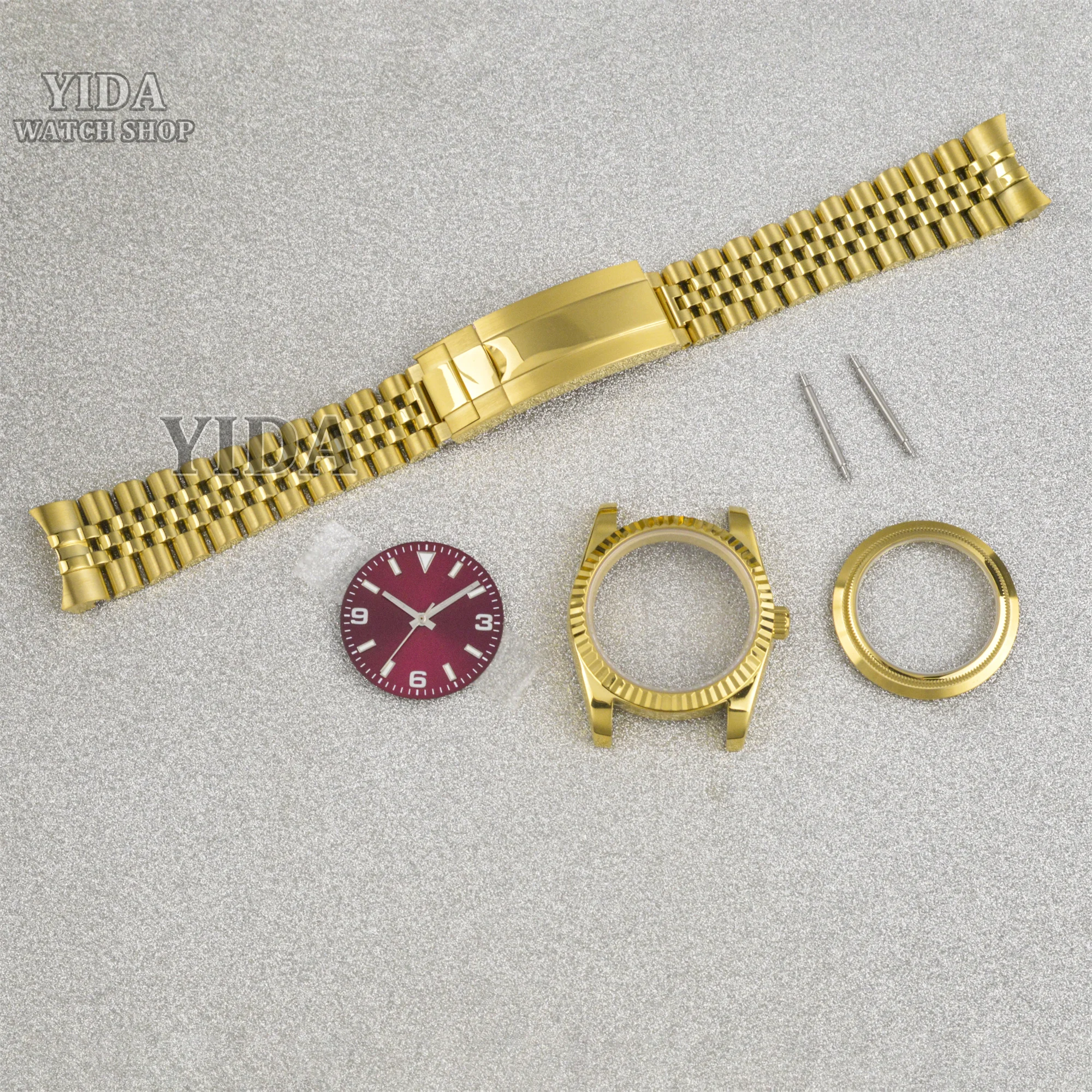 36/39MM NH35 Gold Watch Case Dial Parts Stainless Steel Strap Glass Back Sapphire Crystal For NH36 Movement Datejust Waterproof