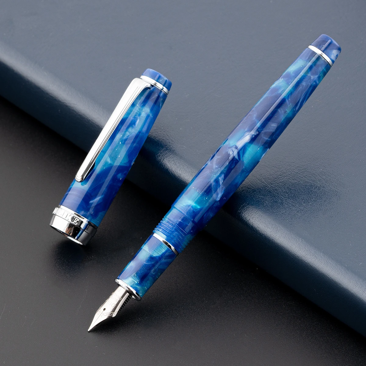 Newmoon 2 Acrylic Marble Blue Fountain PenEF/F/Small Bent Nib Writing Pen Gift Pen for Business Office