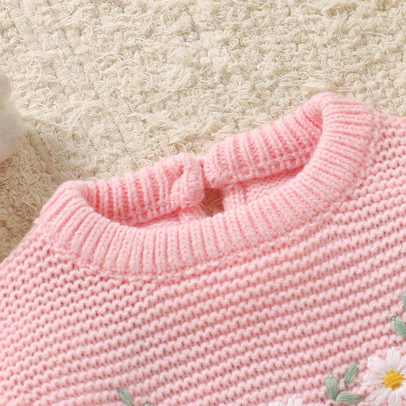 Pink Baby Girls Rompers Long Sleeve Floral Embroideried Newborn Infant Jumpsuits One Piece Toddler Playsuits 0-18m Kids Clothing