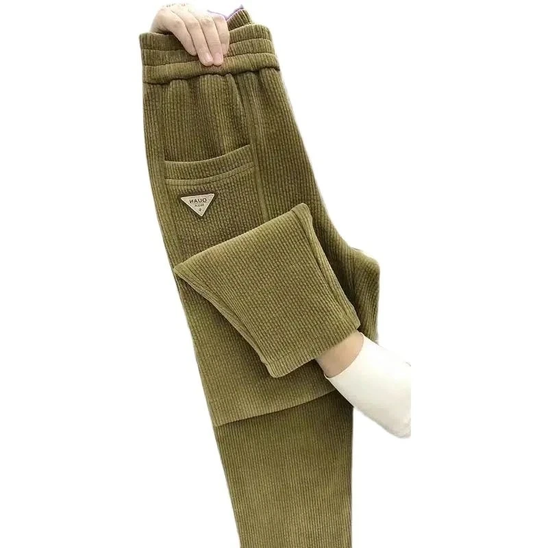 

2023 New Autumn Winter Ladies Harem Pants Wear Corduroy Padded Feet Trousers Casual Pants Straight Pants Slim Trousers Women