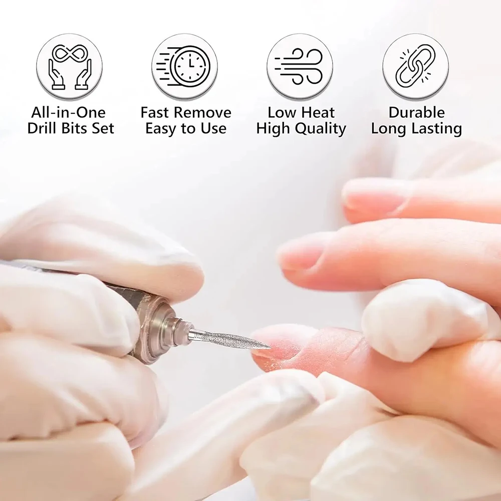 10Pcs Diamond Milling Cutter For Manicure Electric Nail Drill Bits Accessory Pedicure Machine Nail File Gel Remover Tool