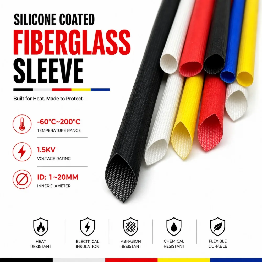 Silicone Fiberglass Sleeving ID 1mm ~ 20mm High Voltage Flame Resistant Silicone Resin Insulate Cable Protect Tubing 200 Deg.C
