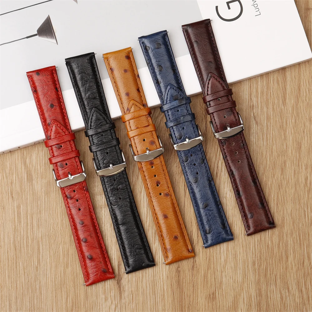 รูปแบบนกกระจอกเทศหนังสร้อยข้อมือ 18 มม.20 มม.22 มม.สีฟ้าสีดําสีแดงสีน้ําตาล QUICK RELEASE Watchtband เข็มขัด