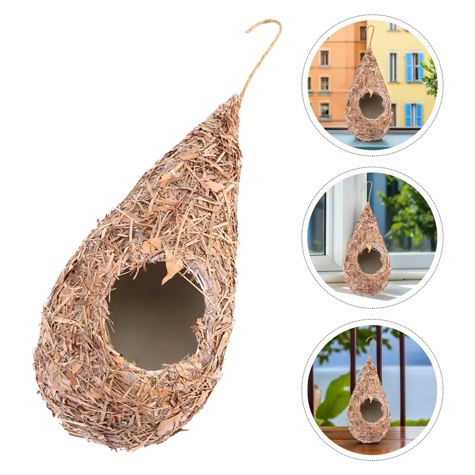 

Grass Woven Artificial Bird Nest Teardrop Hanging Birdhouse For Outdoor Indoor Garden Decor Breathable Weatherproof Bird
