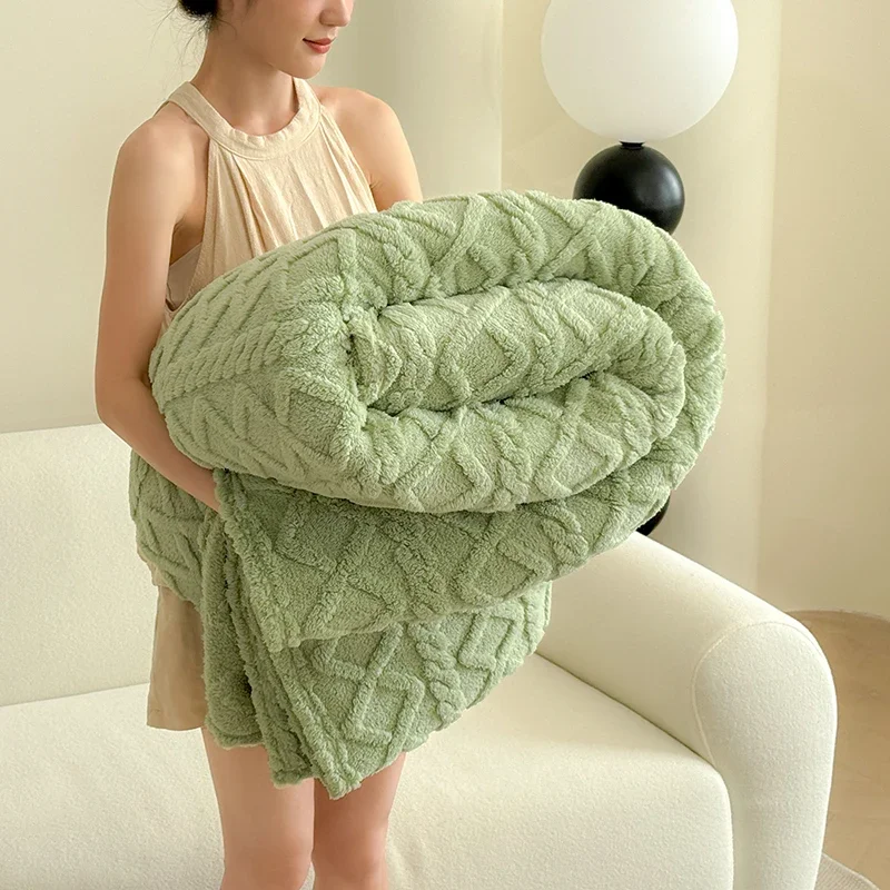 

1pc Super Soft Blankets for Bed Green Color Single/Queen/King Plaids for Sofa Warm Bedspread for Winter Solid Color Blankets