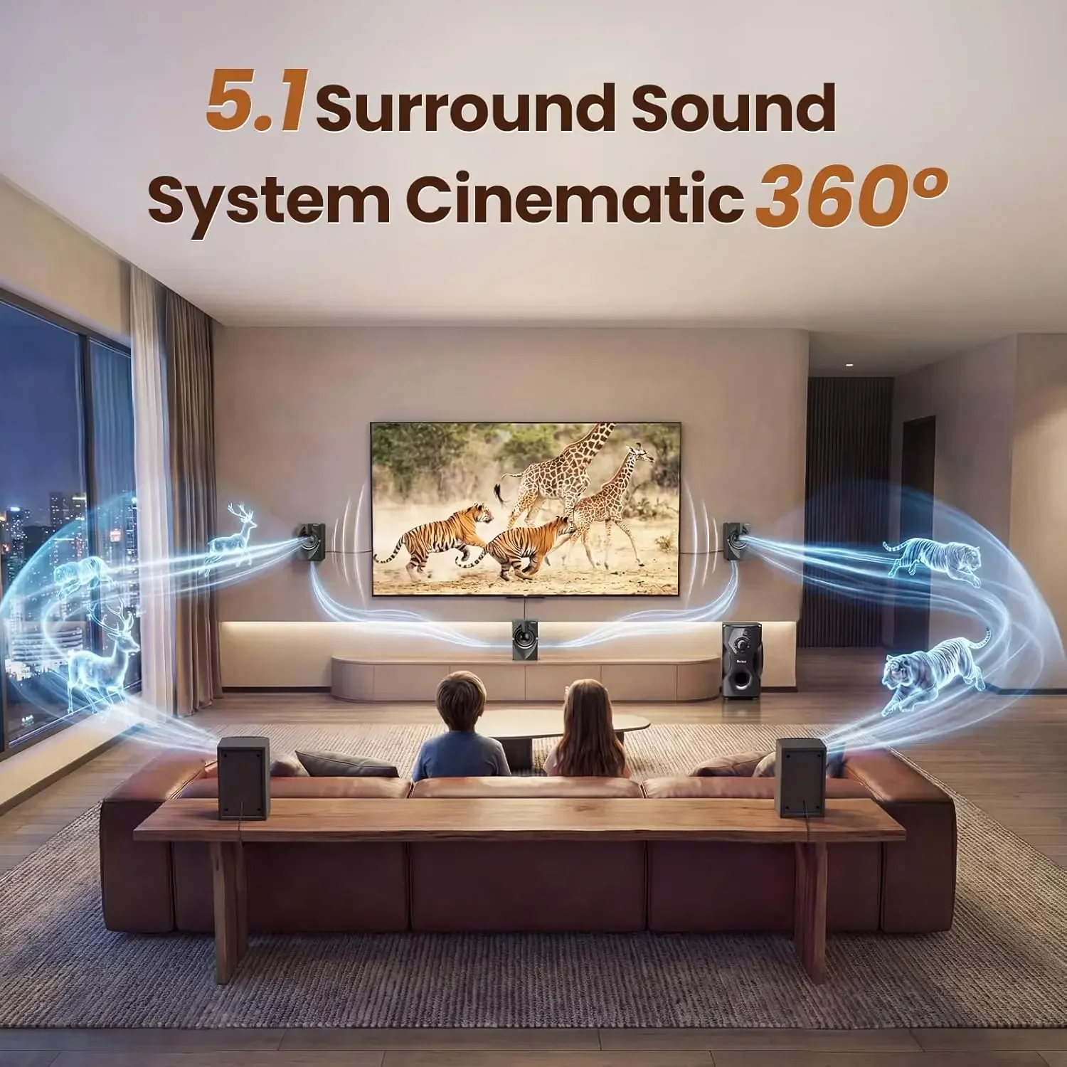 Surround Sound System Home Theater Speakers - 700 Watts Peak Power 5.1/2.1Wired Stereo Speaker System 5.25