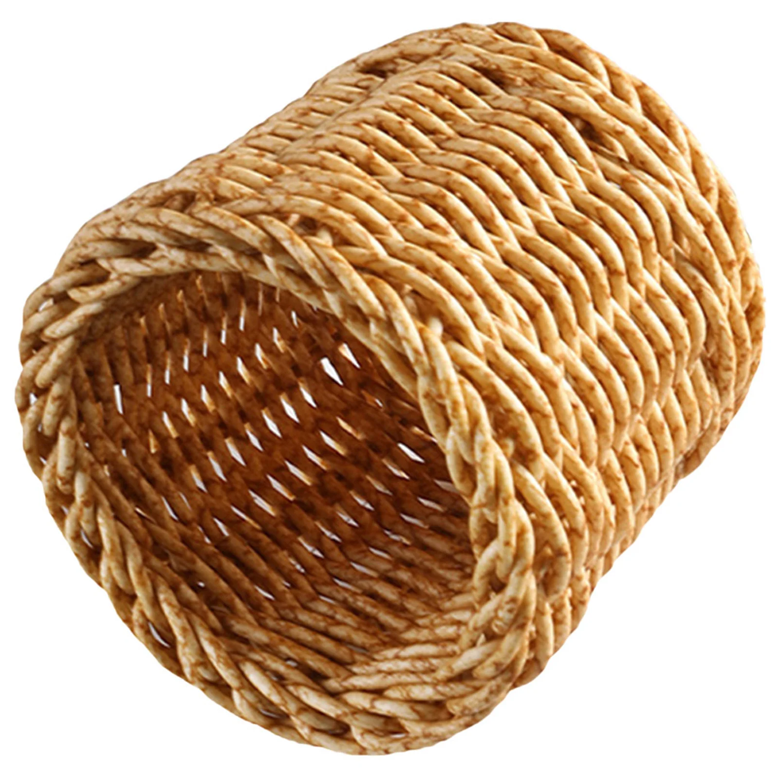 

Round Imitation Rattan Pen Basket Multi-Purpose Woven Storage Organizer Desktop Makeup Brush Holder Lipstick Tray Controller