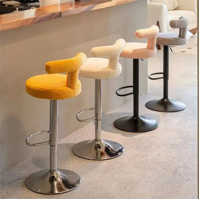 

Ligh luxury Lambswool Bar Chair Kitchen High Stool Lift Swivel Cashier Counter Backrest Chair Commercial Bar Table Bar Stools