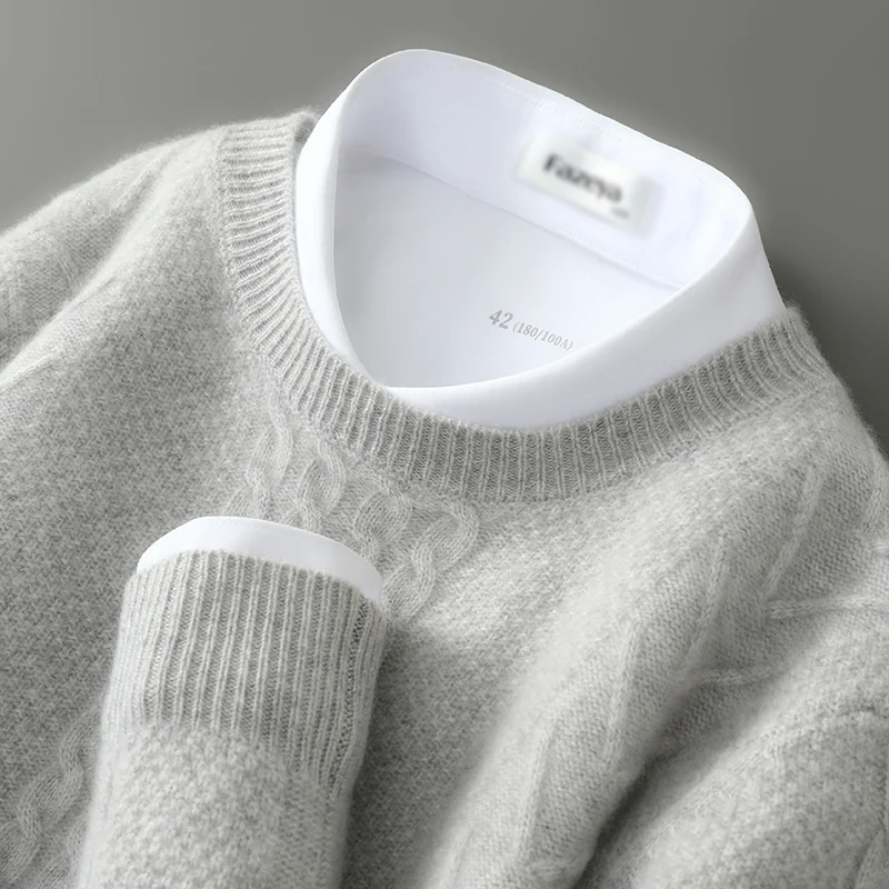 Autumn And Winter New Sweater Men's Round Neck Solid Color Sweater Head Long Sleeve Leisure Padded Wool Knit Bottoming Shirt.