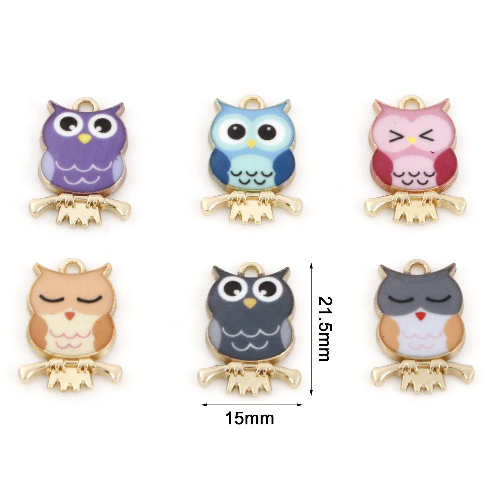 10PCs Owl Animal Charms Vintage Halloween Multicolor Enamel Gold Color Metal Pendants DIY Necklace Earrings Jewelry 21.5mmx15mm