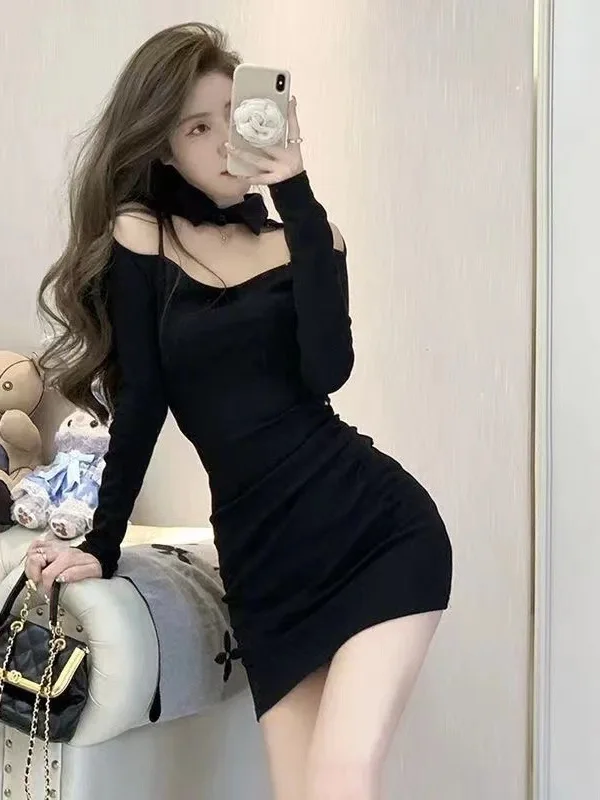 مثير الفرنسية ضئيلة تناسب أكمام طويلة أحمر قبالة الكتف التفاف الورك اللباس ، فستان نسائي أنيق ، أزياء فريدة من نوعها ، الراقية ، الربيع والخريف