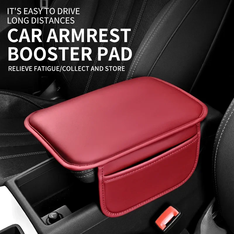 Car Center Console Protector Cover Upgraded Armrest Box Cushion Arm Rest Mat with Side Storage Pocket PU Leather Car Accessories