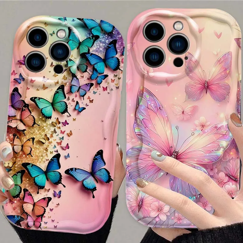 

Beautiful Butterfly Art Phone Case For Apple iPhone 16 16E 15 14 13 12 11 XR XS X Pro Max Plus Wave Oil Cover Soft Funda