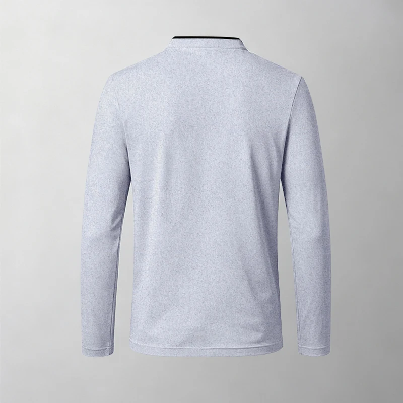 Herren-Polohemd mit Stehkragen, langärmelig, mit Brusttasche, ideal für Spaziergänge im Freien, Wochenendausflüge und Freizeitaktivitäten. – Detail 13