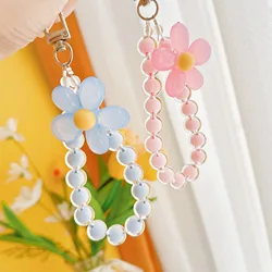 Ins Macaron Colorful Mobile Phone Straps Flower Beaded Pendant Keychain Creative Phone Chain For Iphone 11 12 13 14 15 Pro Max