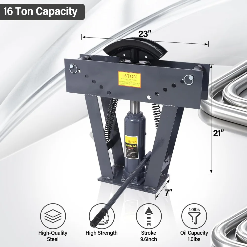 

Hydraulic Pipe Bender, 16 Ton Manual Copper Exhaust Pipe Bender Tool with 8 Dies (1/2", 3/4", 1", 1-1/4", 1-1/2", 2", 2.5", 3")