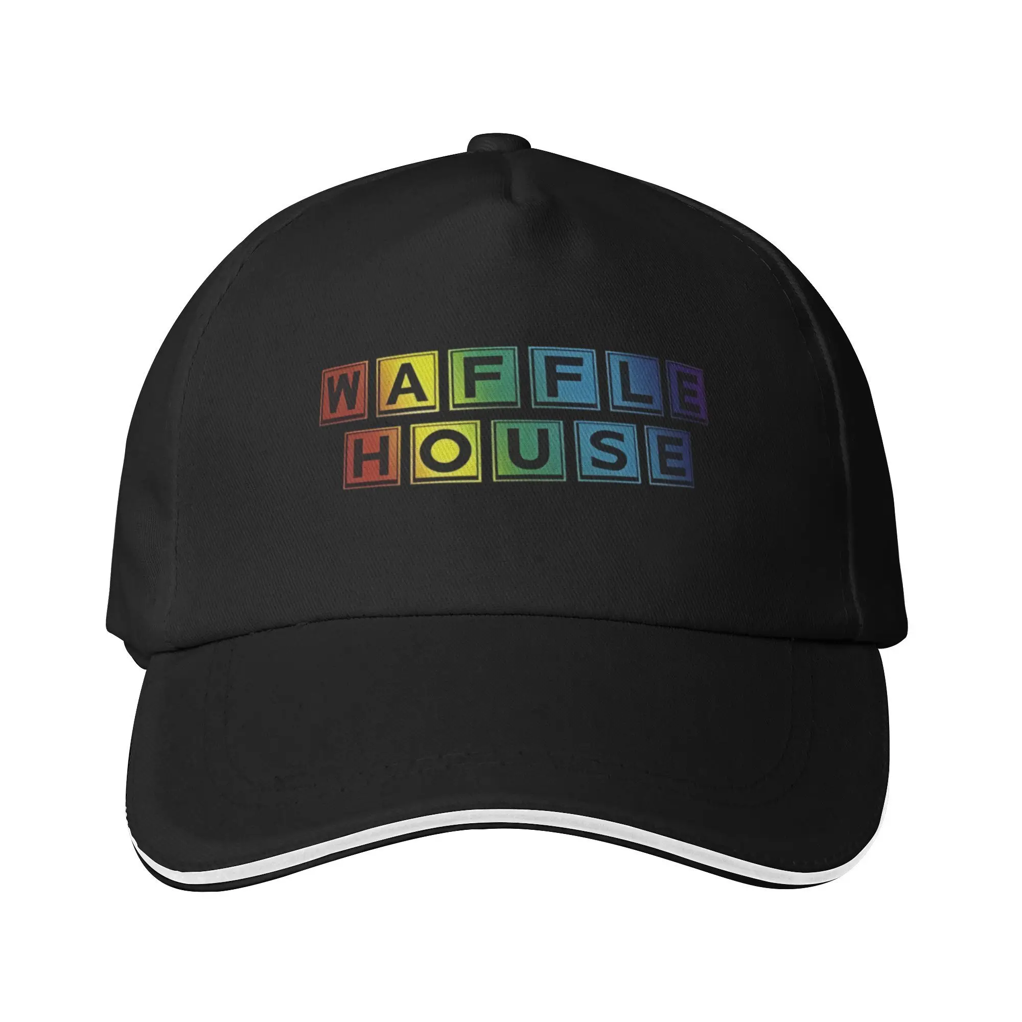 Unisex Baseball Cap & Sun Hat - 100% Polyester, Black with Colorful Waffle House Graphic, Casual Outdoor Fishing Beach Travel Ha