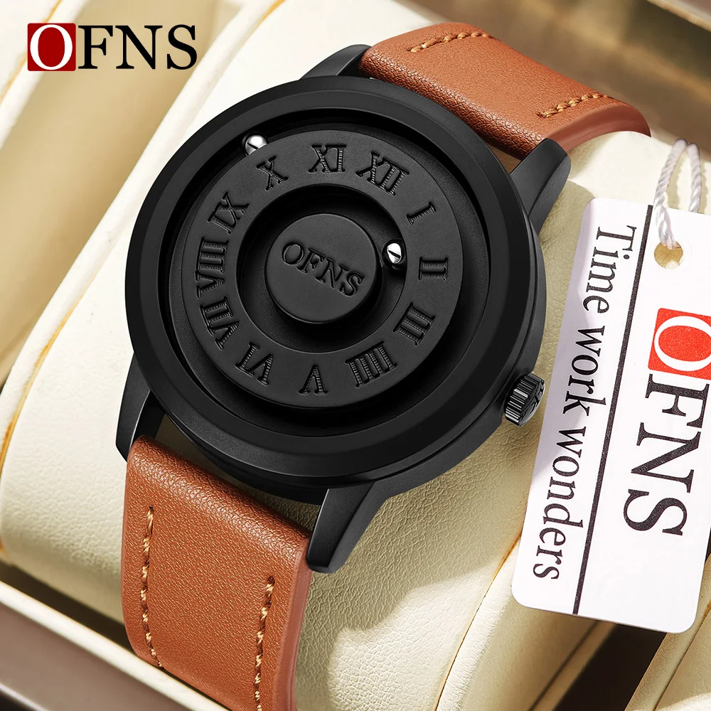 OFNS 1553 1556 New Product Fashion Men's Quartz Watch Magnetic Iron Ball Rotating Creative Dial Men's Luxury Simple Clock Gifts