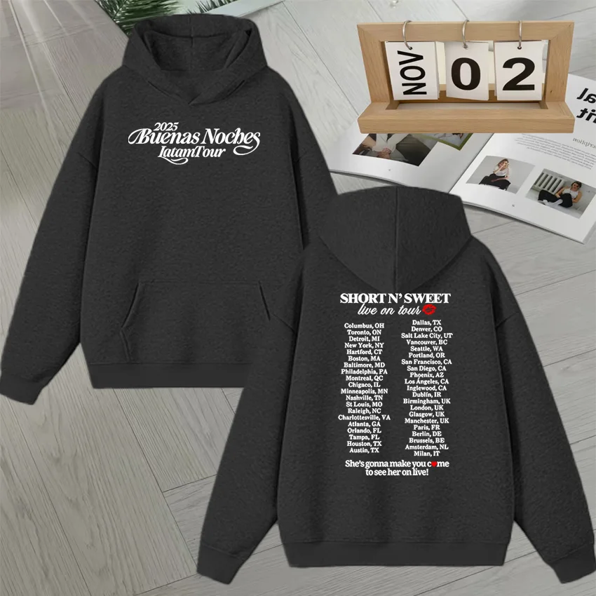 2025 Fashion Sabrina Carpenter Short N Sweet Live Tour Graphic Double Sided Print Hoodie Fleece Men Women Long sleeve Pullovers