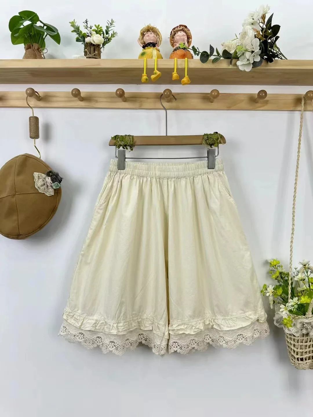 Summer Japan Style Mori Girl Lace Embroidery Cotton Loose Shorts Women Elastic Waist Casual Short Pants