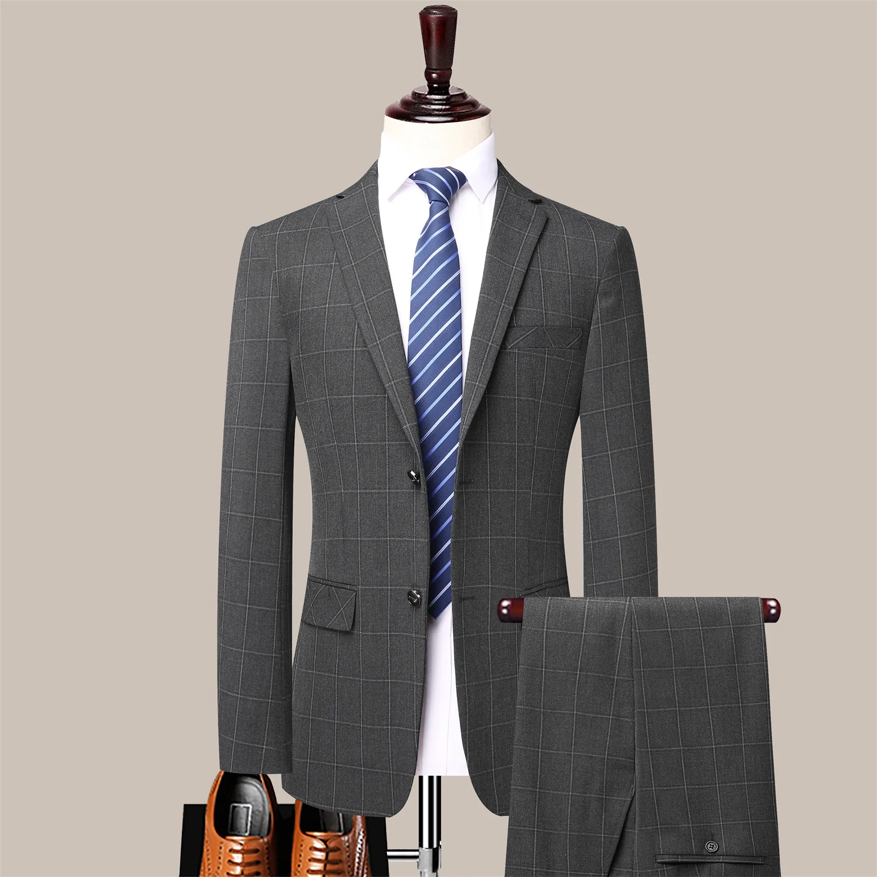 (155) Customized Business Men\'s Suits for Autumn and Winter New Plaid Fashion Urban Men\'s Suits