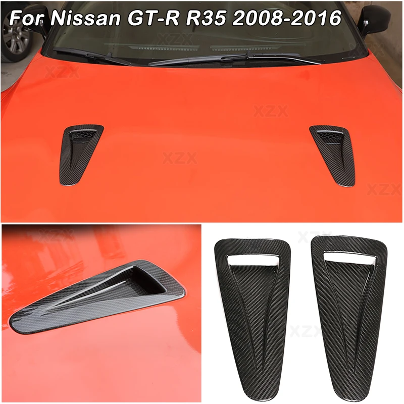 Real Carbon Fiber Hood Vent Decorative Trim Sticker For Nissan GT-R R35 2008-2016 Car Styling Exterior Accessories