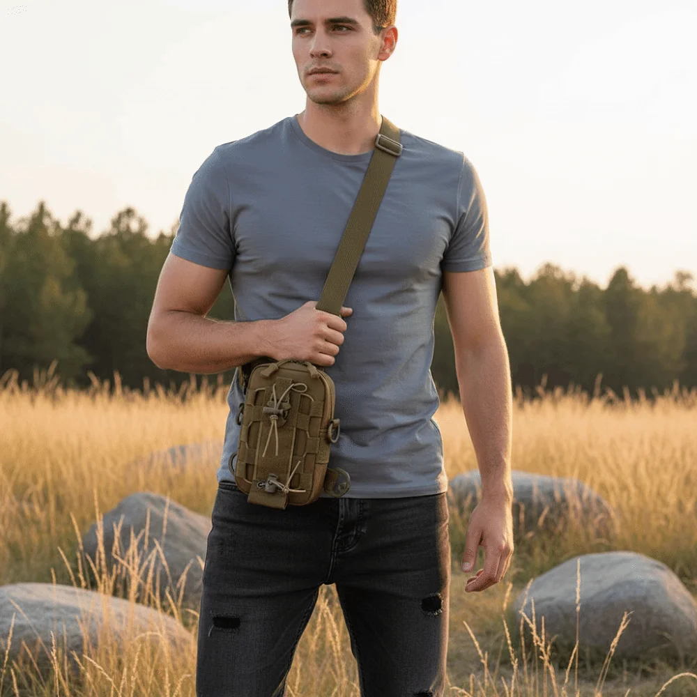 

Multi-functional Men's Nylon Waist Pack Solid Color Adjustable Strap Riding Shoulder Bag Large Capacity with Water Bottle Holder