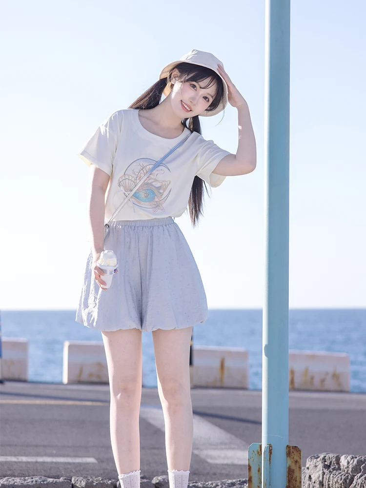 

Chuan Dai Time Moonlight Bubble Embroidered Casual Top Blue Bud Pants Women's Hanfu Set Faionable Summer Clothing