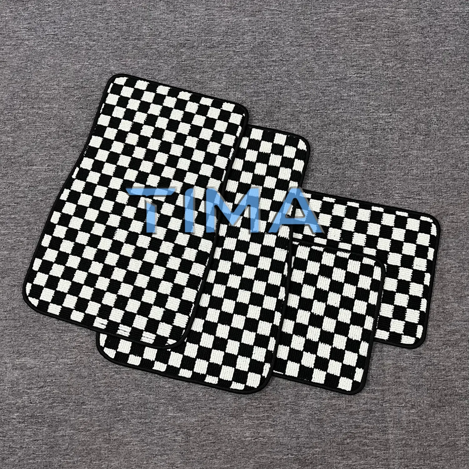 Stock Available 4PCS Checkered Floor Mats white JDM CARPET Car floor mats Universal
