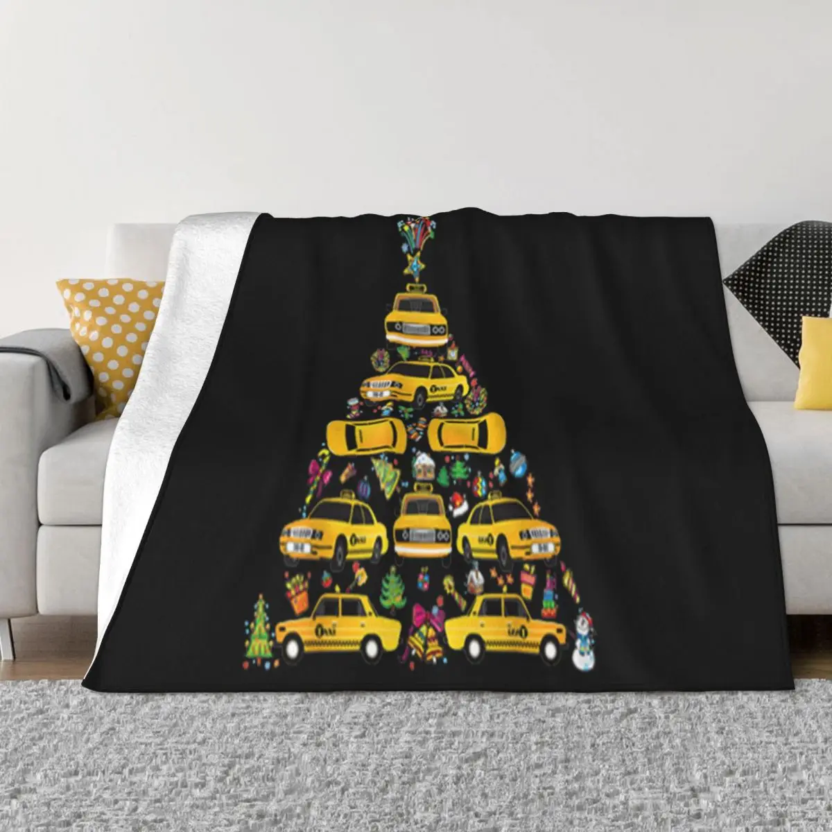 Top Taxi Driver Christmas Tree Funny Gift X'Mas Youth Street Style Oversize Style Funny Retro Throw Blanket