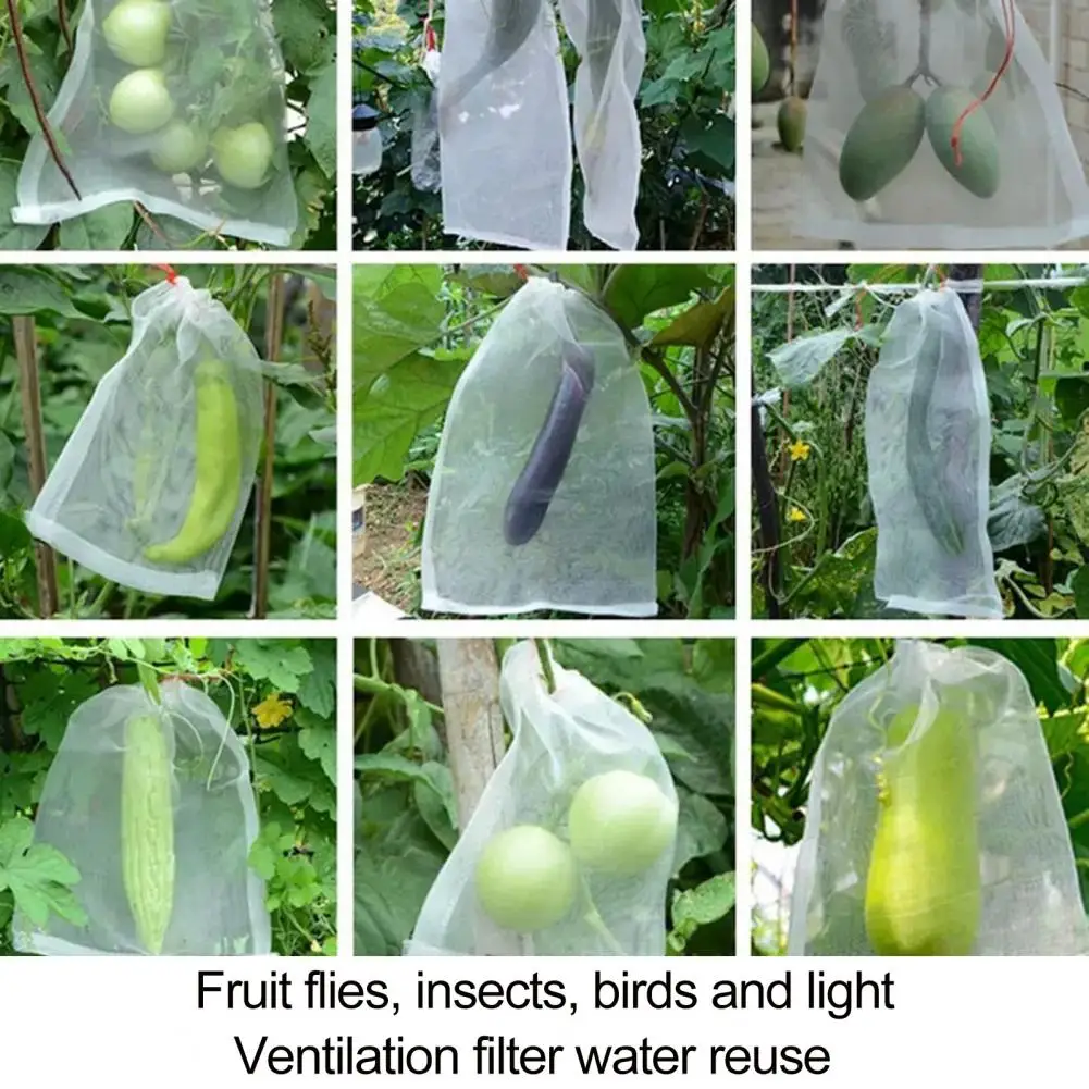 Mesh Fruit Protectors 100pcs Fruit Mesh Bags for Bird proof Strawberry Blueberry Green Drawstring Netting Cover Pest