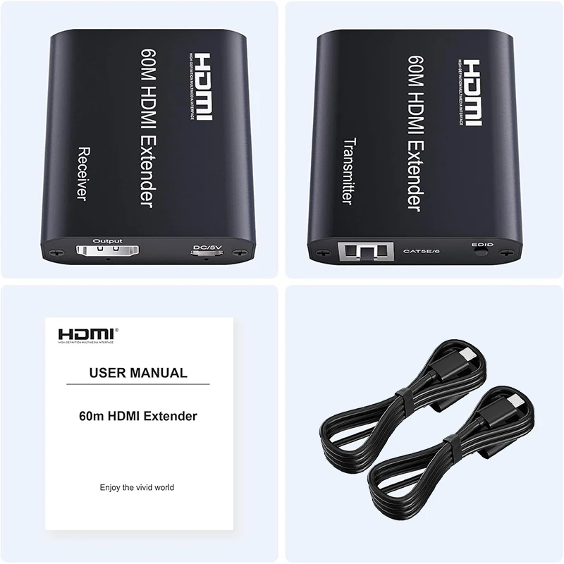 60 متر HDMI موسع عبر Cat5e/6 كابل 1080P HDMI إلى RJ45 إيثرنت موسع جهاز ريسيفر استقبال وإرسال عدة للكمبيوتر DVD شاشة التلفزيون المحمول