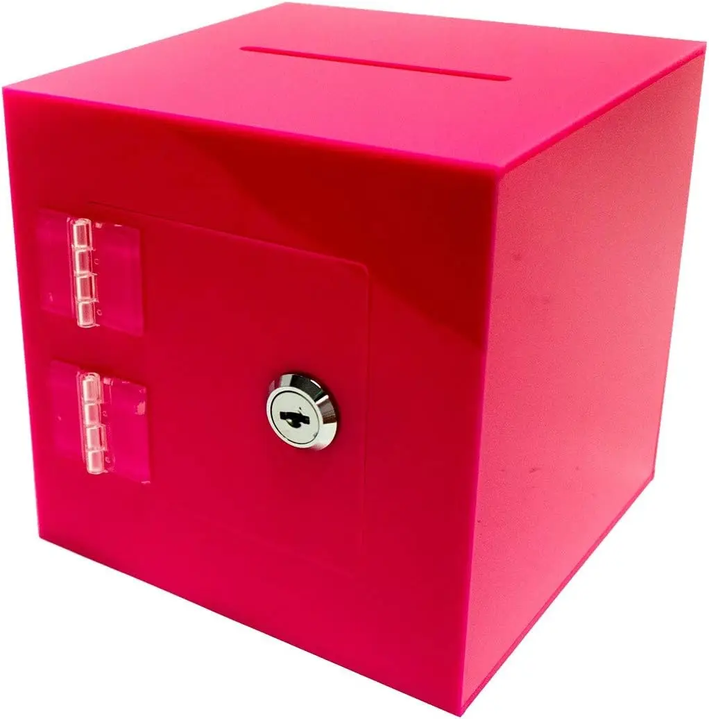 

Premium Acrylic Donation Box with Rear Open Door and Cam Lock, 10 Inch, Pink
