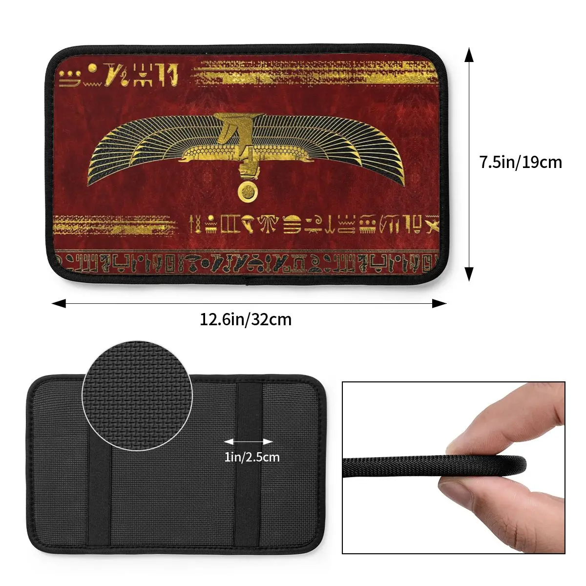 Egyptian God Ornament Car Armrest Cover Mat Ancient Egypt Universal Center Console Cover Pad Breathable Auto Interior