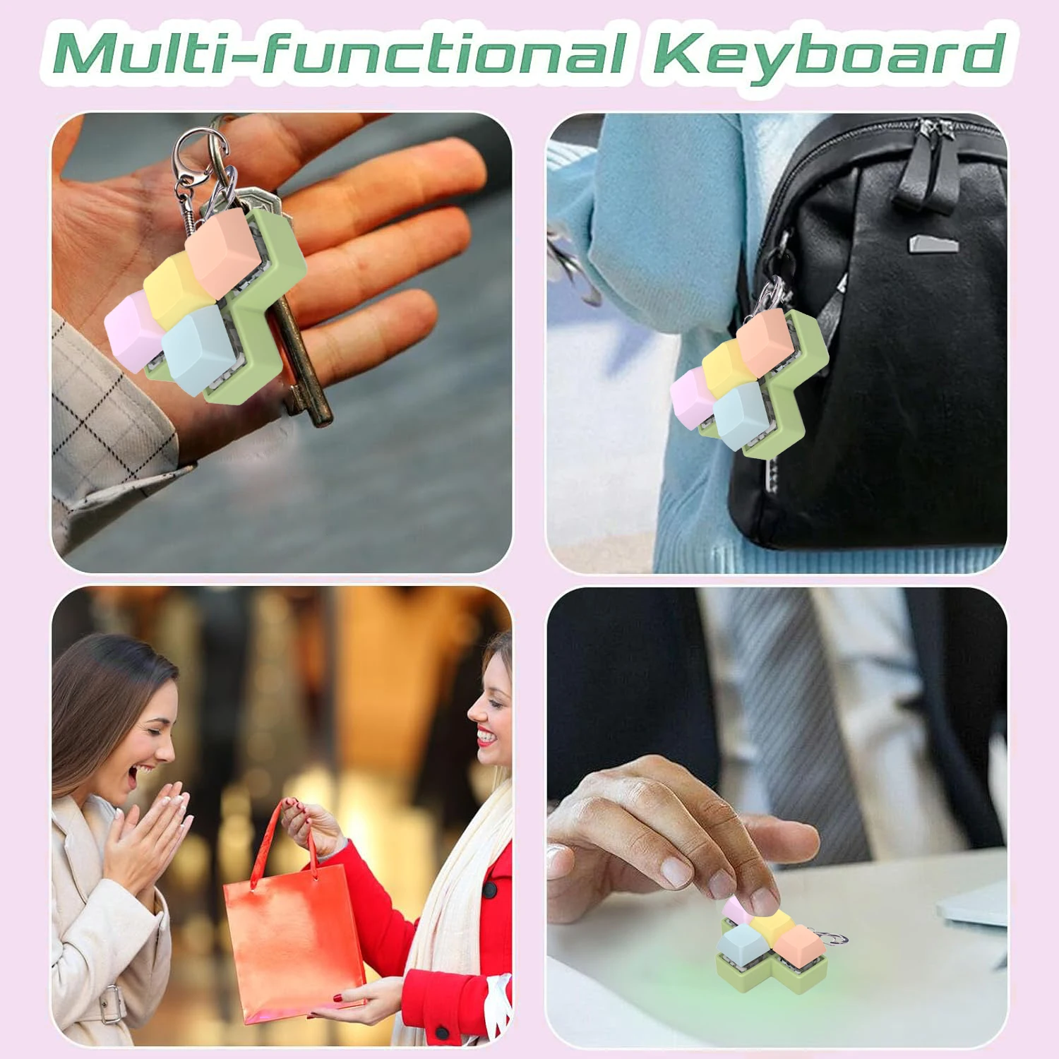 4 Keys Mechanical Keyboard Axis Tester DIY Keycaps Fidget Keyborad Button Stress Relief Toy T-Shape Finger Calming  Keychain