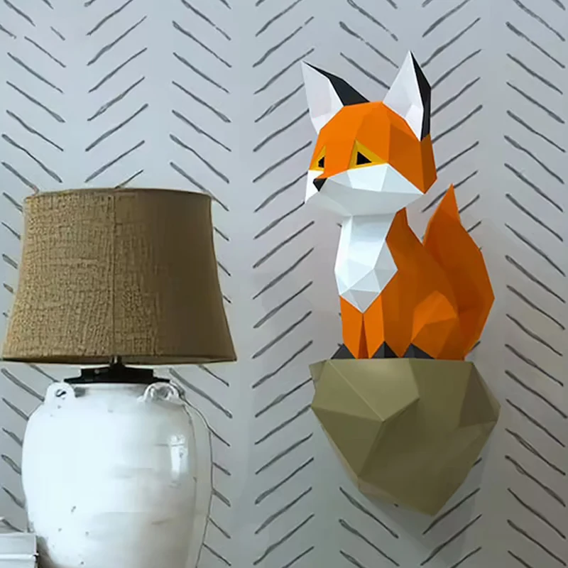 Sitting Fox Paper Model 3D Animal Papercraft Wall Decor Handmade Origami Hanging Ornament DIY Puzzles Room Decor Creative Toys