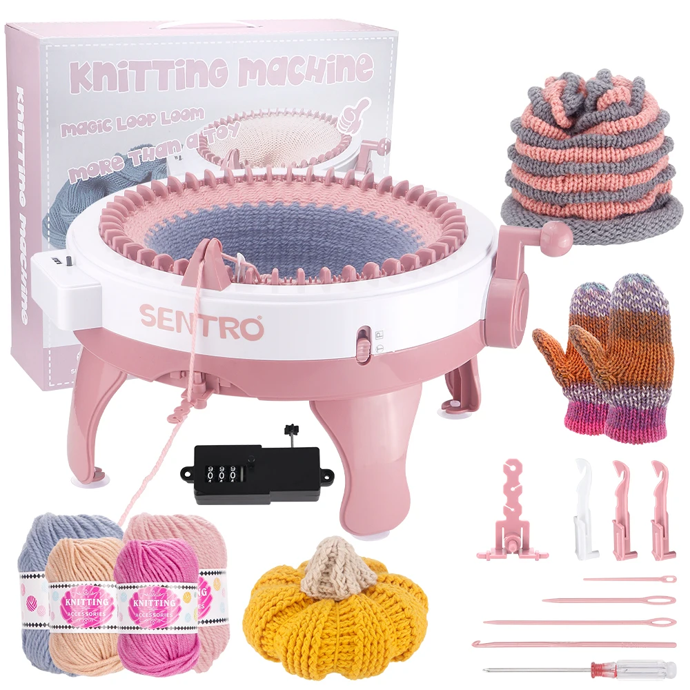 SENTRO 48 Needles Smart Knitting Machine Kit, Flat Weave /Annular Double Weaving Loom with Row Counter, DIY Scarf Hat Sock