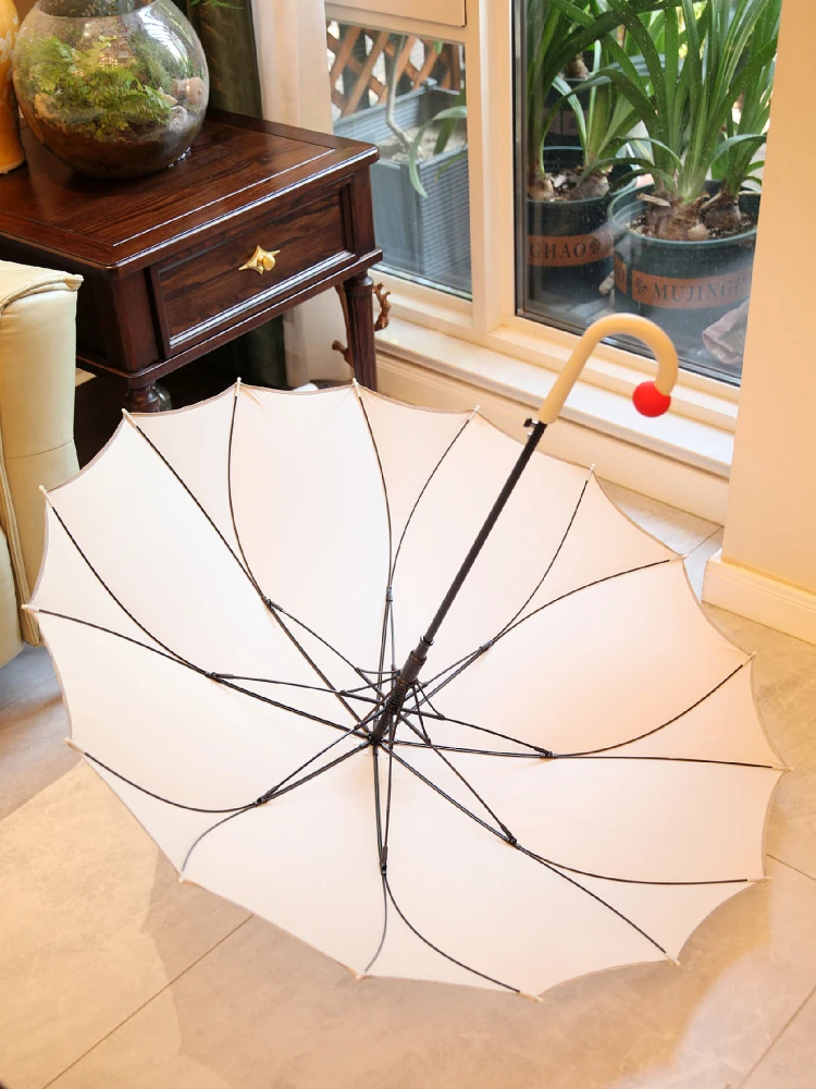 Fuyu مظلة كبيرة يندبروف مقاوم للماء مقبض طويل أنف أحمر مهرج الكرة الحمراء الخيزران عقدة مظلة قطعة واحدة سطح القماش #3