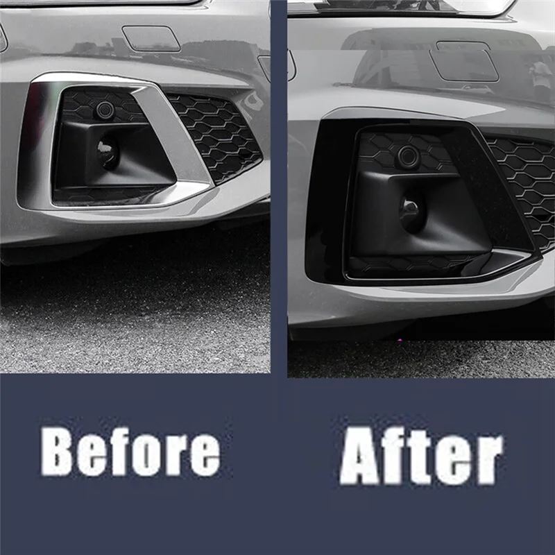 2 قطعة لمعان أسود سيارة الجبهة الوفير الضباب ضوء مصباح أسود إطار غطاء الكسوة غطاء غطاء هود ل A5 S5 2020 2021 2022 اكسسوارات-X #3