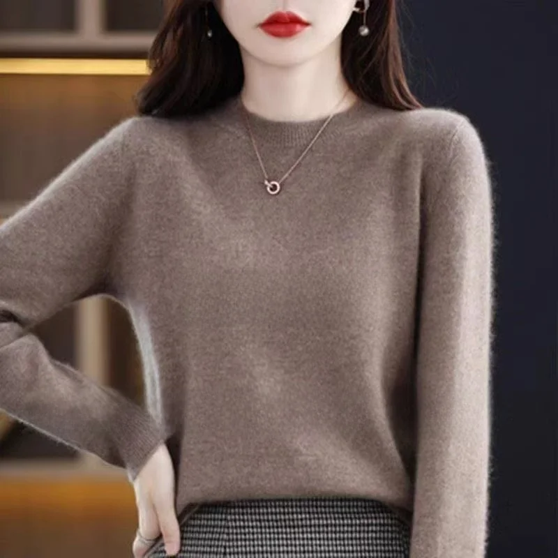 

New Women's Cashmere Sweater Thickened Autumn Winter Knitted Slim Fit round Neck Woolen Shirt Commute Style Long Sleeve Crew ...