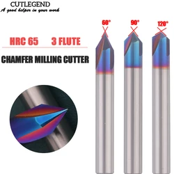 HRC65 Chamfer Milling Cutter 60 90 120 Degree 3 Flutes Carbide Corner Countersink Chamfering Mill Deburring Edges V Grove Router