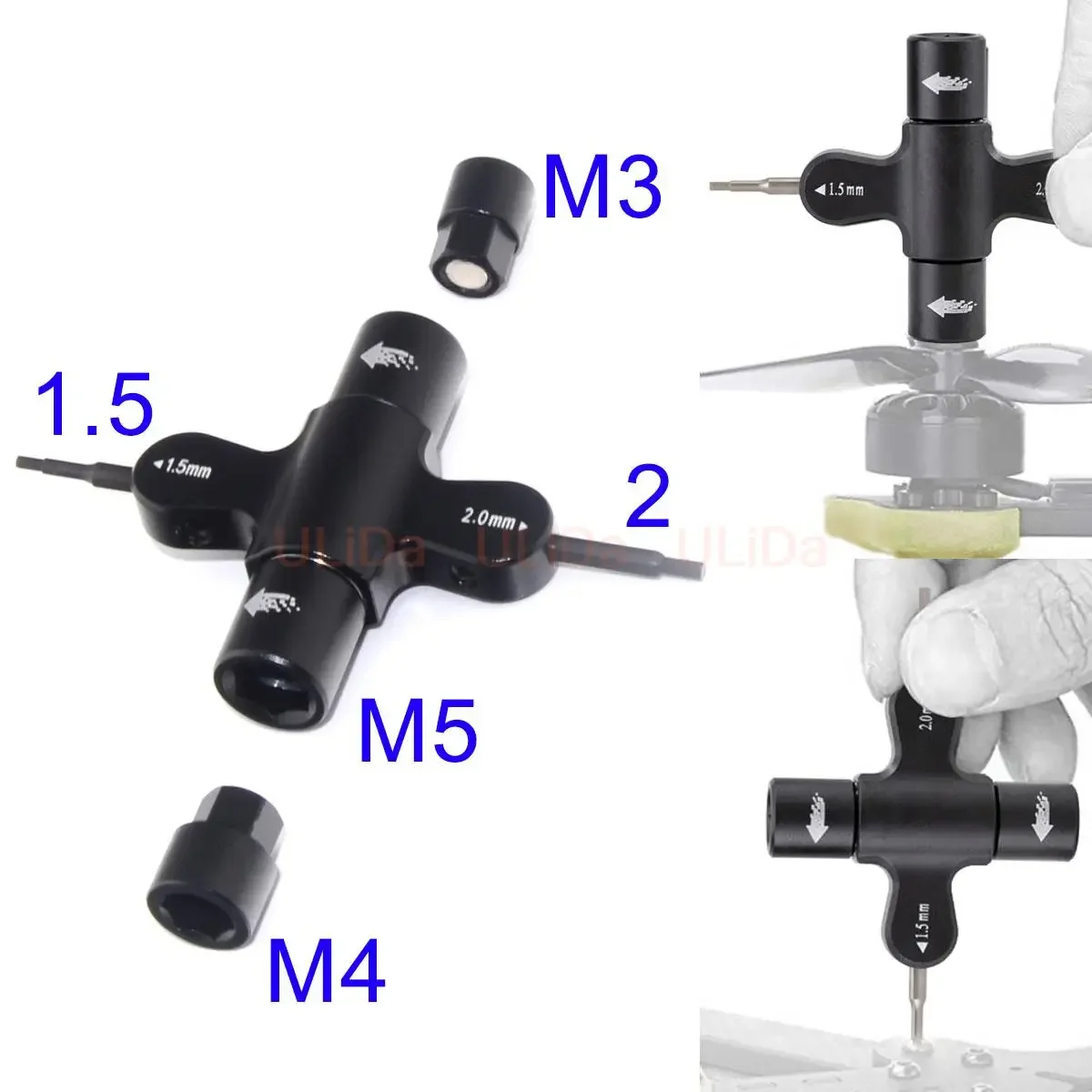 5in1 M3 M4 M5 Quad Schroef Moersleutel 1.5/2Mm Schroevendraaier Tool Snelkoppeling Propeller Motor Gereedschap Voor Rc Quadcopter Fpv Drone Auto