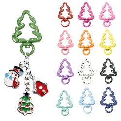 5 Pcs Colorful Christmas Tree Keychain Hand-painted Snowflake Open Spring Coil Buckle DIY Key Ring Plush Pendant Accessories