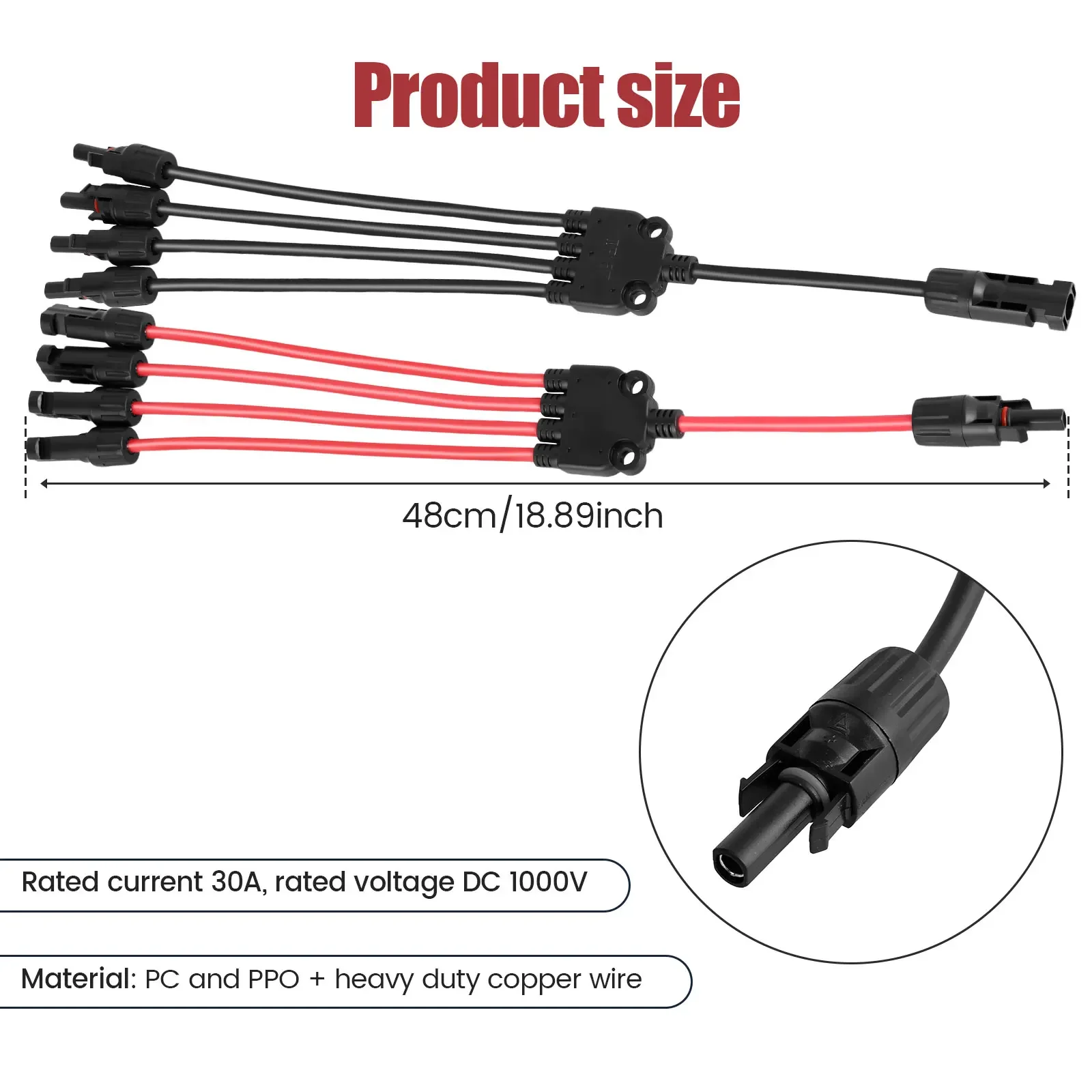 2/4PCS Solar Connectors Waterproof Y-shaped 5 Way Adapter Solar Cable Parallel Adaptor Heat Resistant Panel Wire Connector Hotsa