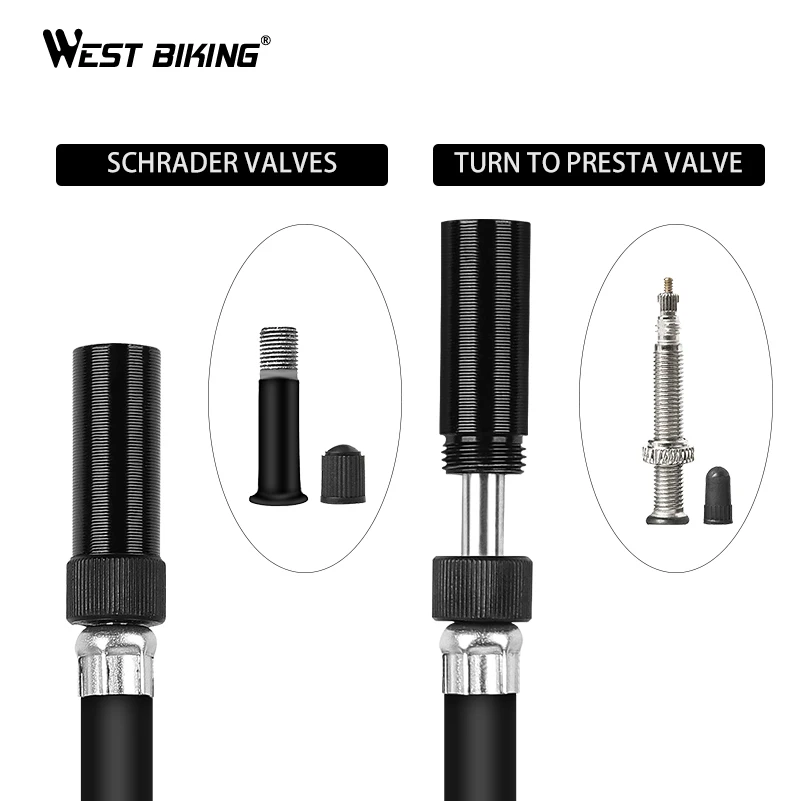 WEST BIKING Mini Bike Pump 300PSI Portable Aluminum Alloy Tire Inflator For Schrader&Presta Valve MTB Road Bicycle Accessories