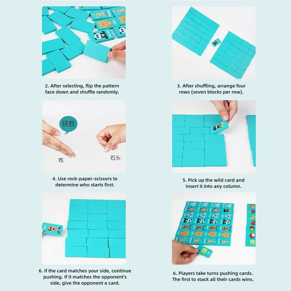 36PCS Creative Wood Chain Game Blue Pair Matching Mahjong Game Cartoon Fruit Animal Matching Game Family Party