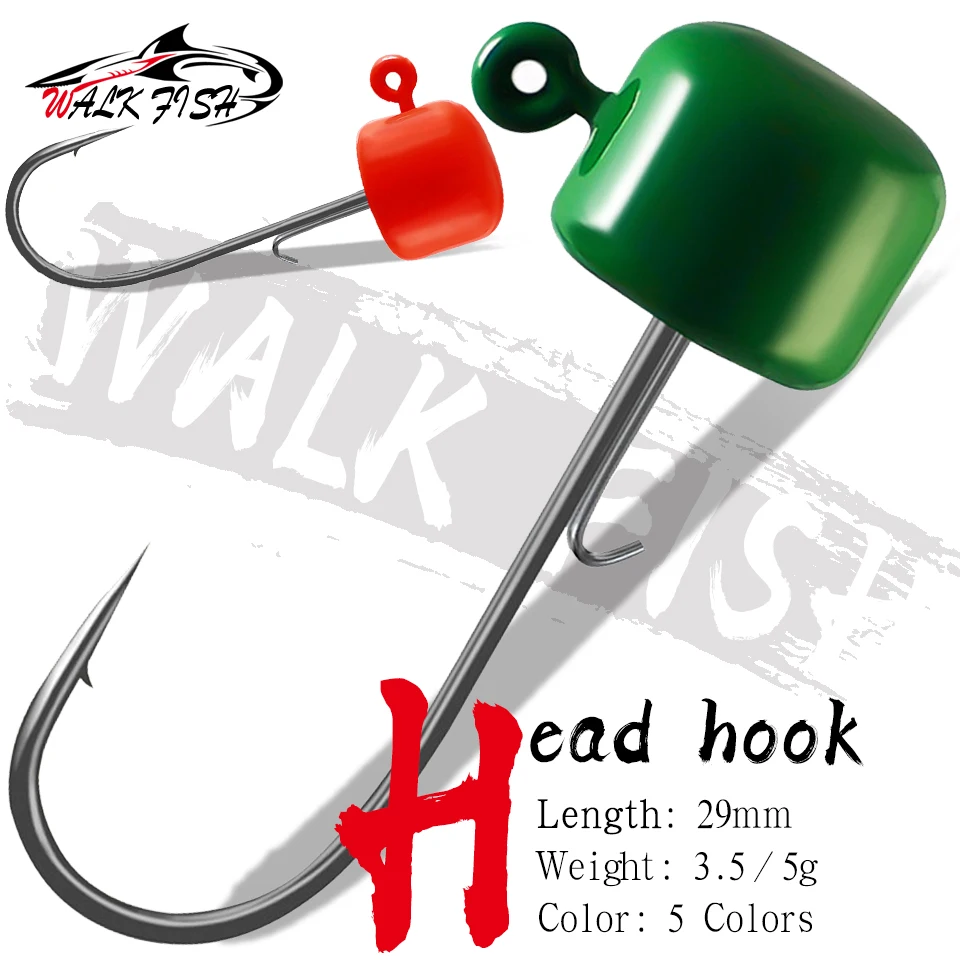 WALK FISH 5Pcs 3.5G/5G Head Hook Fixture Powerful Jig Head Anti-bait Auxiliary Bracket Bass Hook T-tail Worm Lure